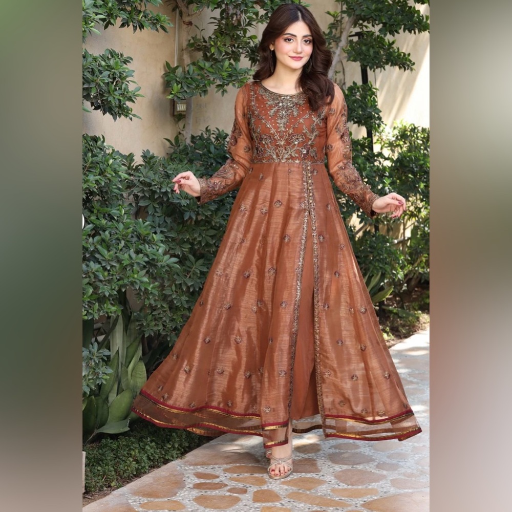 Eid special Elegant Embroidered Brown 3pc Dress
